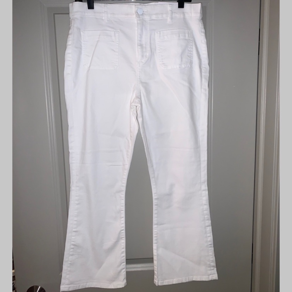 Loft Patch Pocket High Rise Flare Crop Jeans
